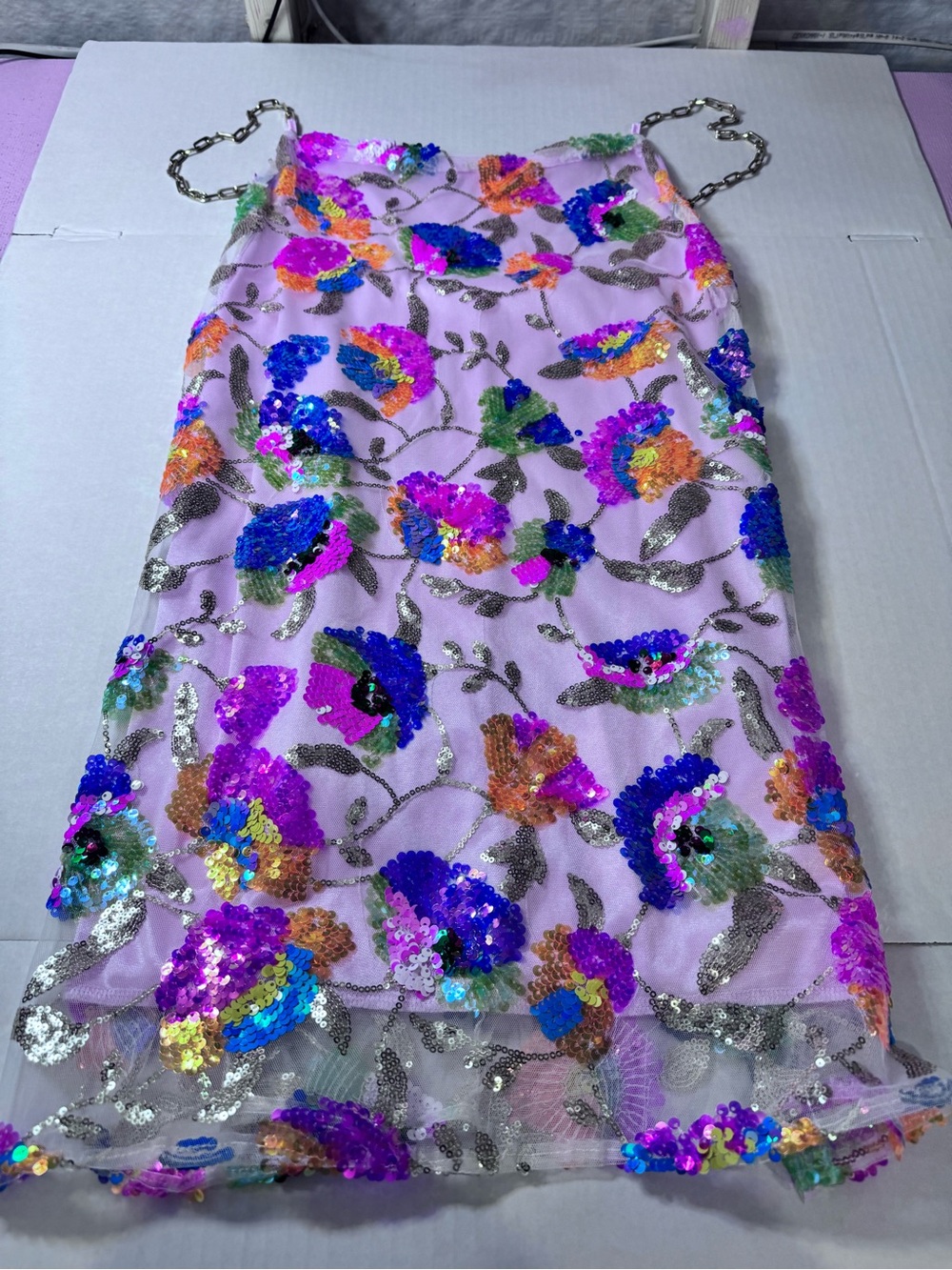 Pink Sequin Floral Mesh dress